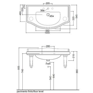 Раковина Kerasan Retro 105001*1 белая 100 см